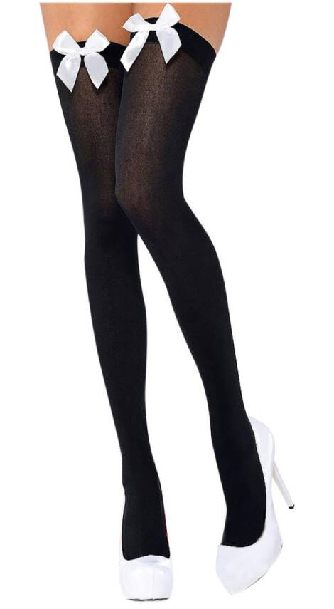 Beyaz Fiyonklu Siyah Jartiyer Çorabı TM1196 - 1