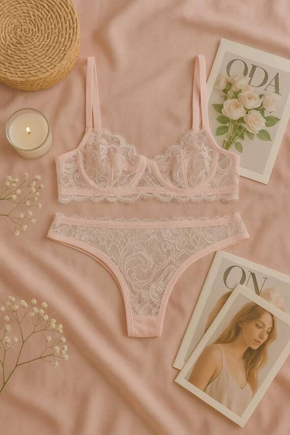 Dantel Detaylı Soft Pembe Bralet Külot Takımı - Şık ve Zarif Tasarım - 3