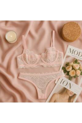Dantel Detaylı Soft Pembe Bralet Külot Takımı - Şık ve Zarif Tasarım - 4