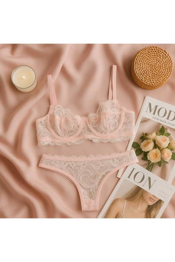 Dantel Detaylı Soft Pembe Bralet Külot Takımı - Şık ve Zarif Tasarım - 4