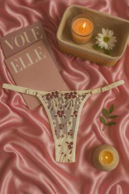 Dantel İşlemeli Transparan Çiçek Desenli Bralet ve String Takım - 3