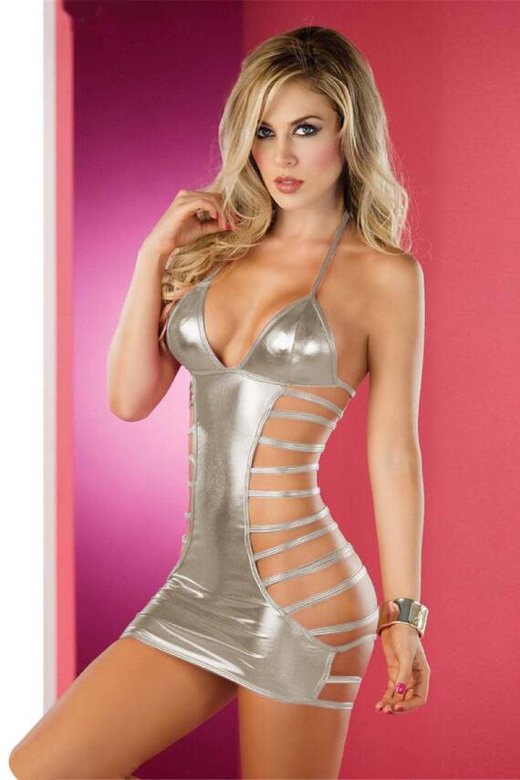 Gümüş Gri Deri Fantazi Gecelik TM1280 - 2