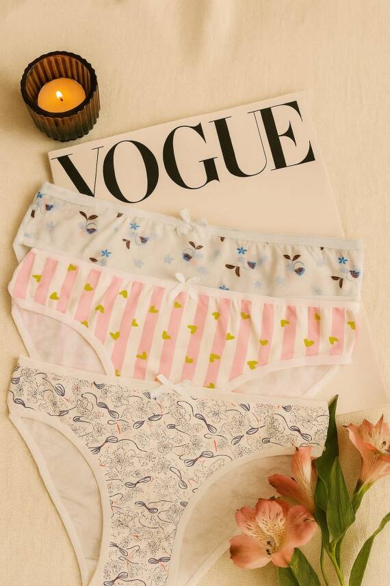 Kadın 3'lü Pamuklu Desenli Külot Seti - Rahat & Nefes Alan İç Giyim - 1