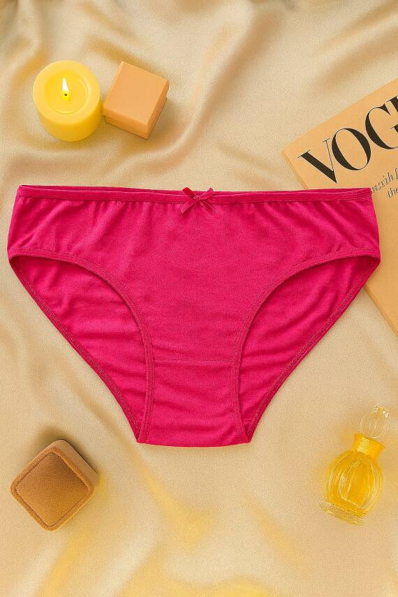 Kadın 3'lü Pamuklu Külot Seti - Fuşya, Kırmızı, Pudra - Günlük Rahat Dikişsiz Slip - 3