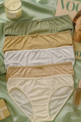 Kadın 5'li Pamuklu Külot Seti - Ten, Bej, Beyaz, Krem, Yeşil - Günlük Rahat Dikişsiz Slip - hepimiz alalım