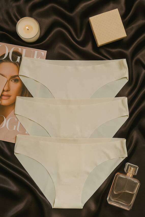 Kadın Beyaz Dikişsiz Slip Külot 3’lü Set – İz Yapmayan Microfiber İç Giyim - 1