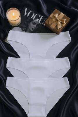 Kadın Beyaz Dikişsiz Slip Külot 3’lü Set – İz Yapmayan Microfiber İç Giyim - hepimiz alalım
