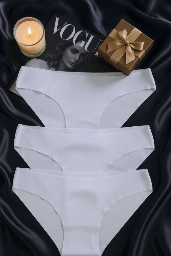 Kadın Beyaz Dikişsiz Slip Külot 3’lü Set – İz Yapmayan Microfiber İç Giyim - 1