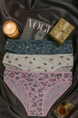 Kadın Pamuklu Desenli Slip Külot 3’lü Set - Çiçekli & Baskılı - hepimiz alalım