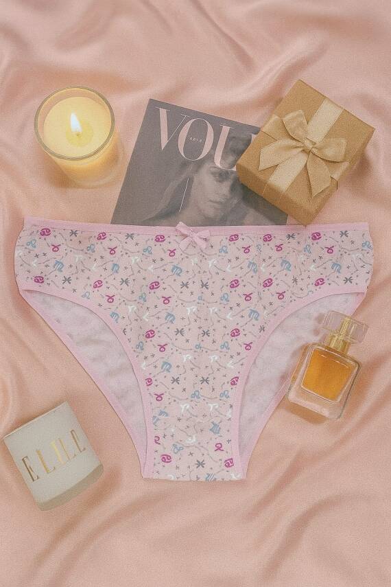 Kadın Pamuklu Desenli Slip Külot 3’lü Set – Çizgili & Çiçekli & Burç Temalı - 2