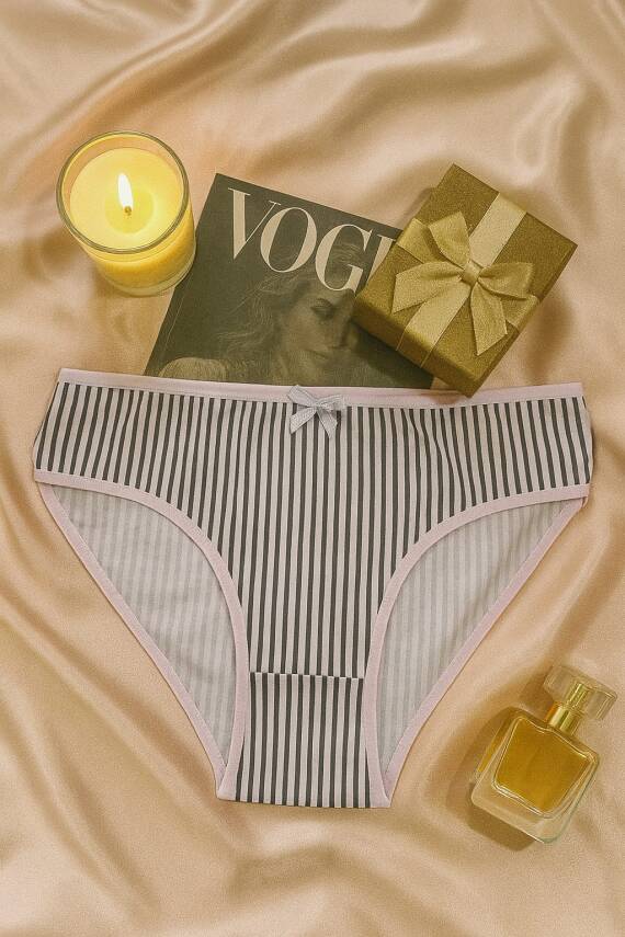 Kadın Pamuklu Desenli Slip Külot 3’lü Set – Çizgili & Çiçekli & Burç Temalı - 4