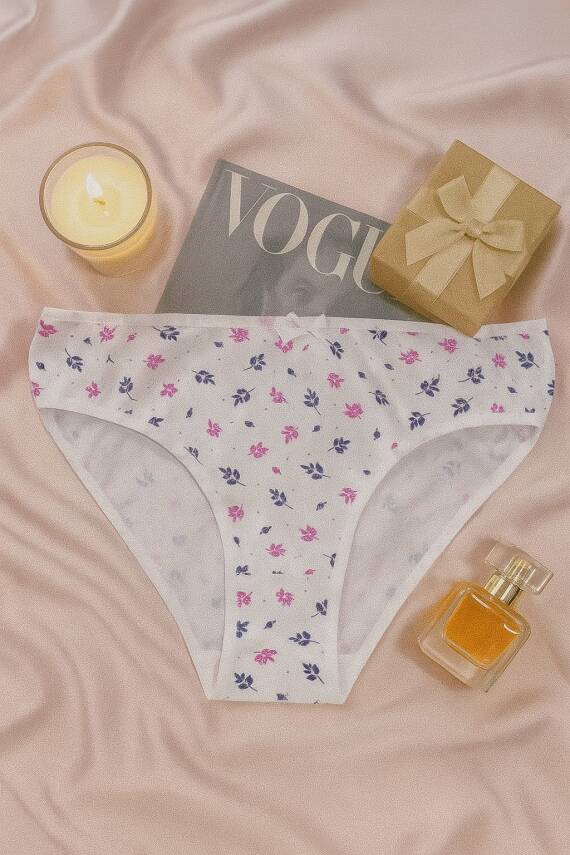 Kadın Pamuklu Desenli Slip Külot 3’lü Set - Ok, Kalp ve Çiçek Baskılı - 3