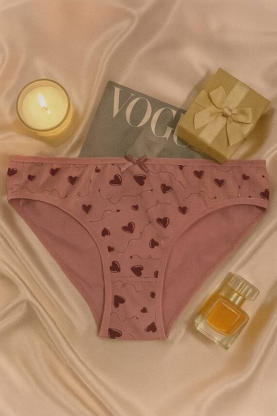 Kadın Pamuklu Desenli Slip Külot 3’lü Set - Ok, Kalp ve Çiçek Baskılı - 4