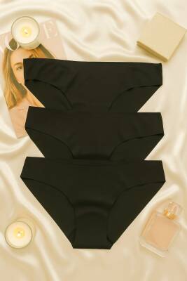 Kadın Siyah Dikişsiz Slip Külot 3’lü Set – İz Yapmayan Microfiber İç Giyim - hepimiz alalım
