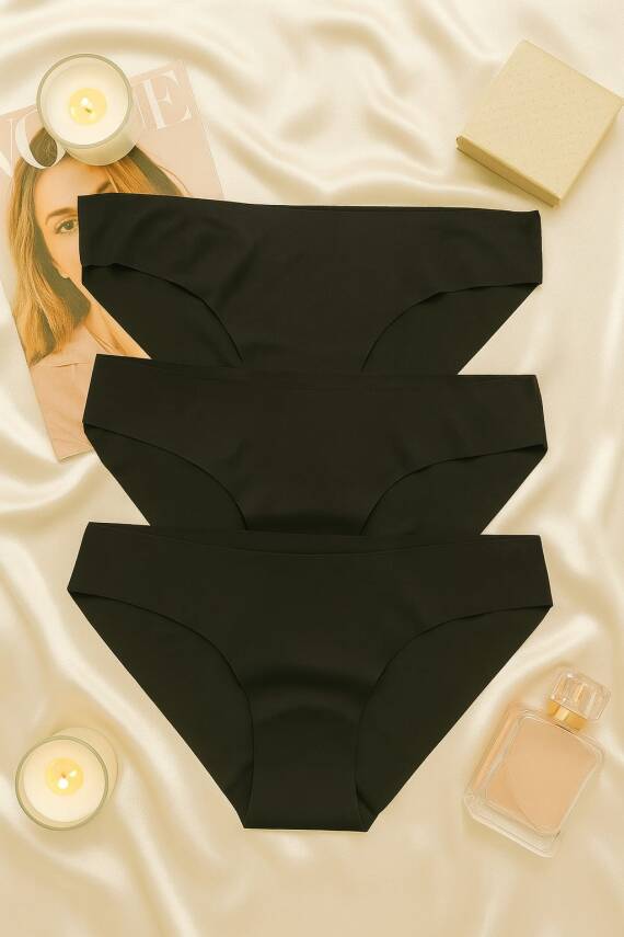 Kadın Siyah Dikişsiz Slip Külot 3’lü Set – İz Yapmayan Microfiber İç Giyim - 1