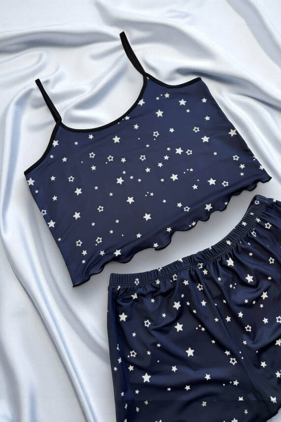 Kalp Desenli Askılı Şortlu Pijama Takımı - 2