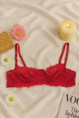 Kırmızı Dantel Bralet & Külot İç Giyim Takımı - 3