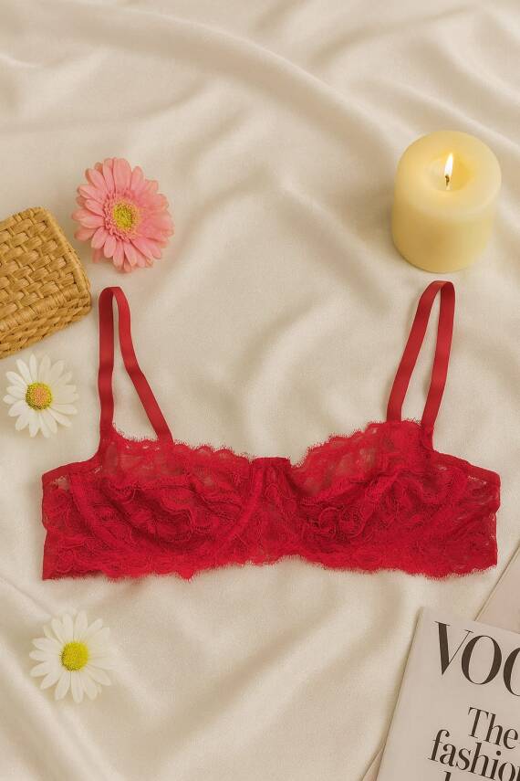 Kırmızı Dantel Bralet & Külot İç Giyim Takımı - 3