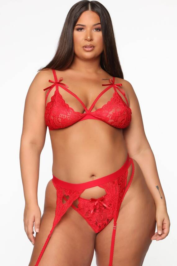 Kırmızı Dantelli Büyük Beden Jartiyer Takımı TM1300 - 3