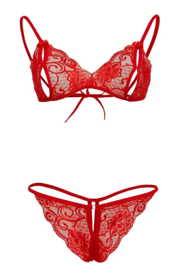Kırmızı Dantelli Fantazi Sütyen ve G-String Takım TM2048 - 3