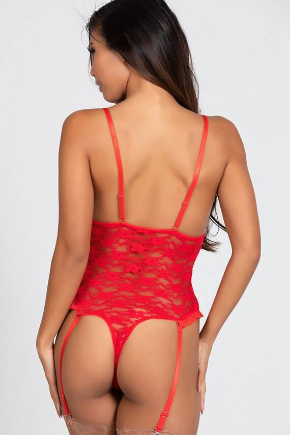 Kırmızı Özel Bölgesi Açık Dantelli Jartiyerli Gecelik TM1269 - 3