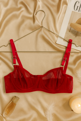 Kırmızı Şeffaf Jartiyerli Sütyen Külot Takımı - 2