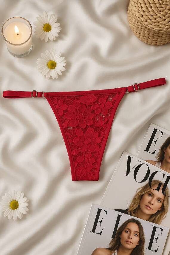 Kırmızı Transparan Dantel Bralet & Külot İç Giyim Takımı - 2