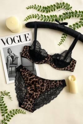 Leopar Desenli Dantel Detaylı Sütyen Külot Takımı - Şık İç Giyim Takımı - 2