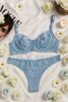 Mavi Dantel Bralet & Külot İç Giyim Takımı - 2