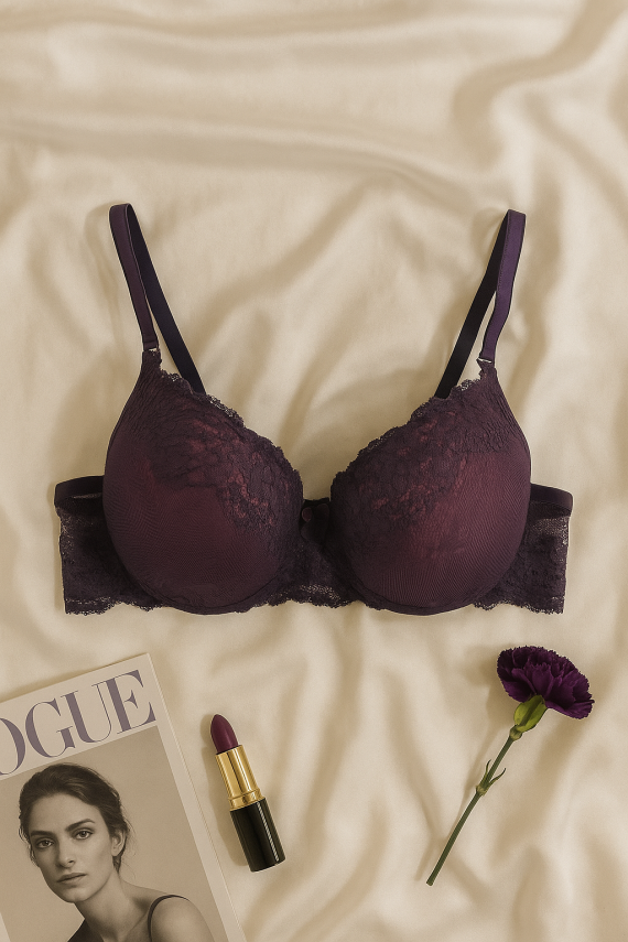 Mor Dantel Detaylı Push Up Sütyen Takımı - 2