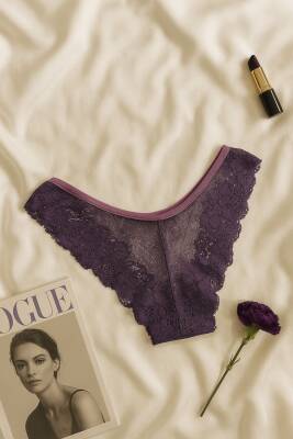 Mor Dantel Detaylı Push Up Sütyen Takımı - 3