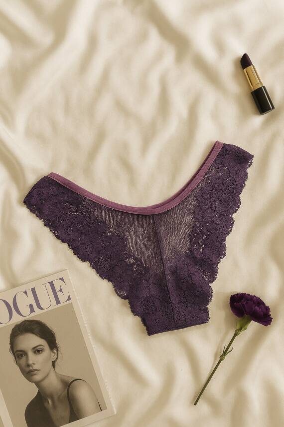 Mor Dantel Detaylı Push Up Sütyen Takımı - 3