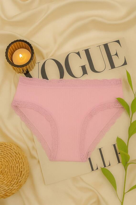 Pamuklu Dantel Detaylı Kadın Slip Külot 2'li Set - Beyaz & Pembe - 1