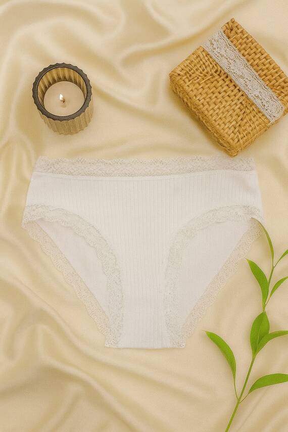 Pamuklu Dantel Detaylı Kadın Slip Külot 2'li Set - Beyaz & Pembe - 2
