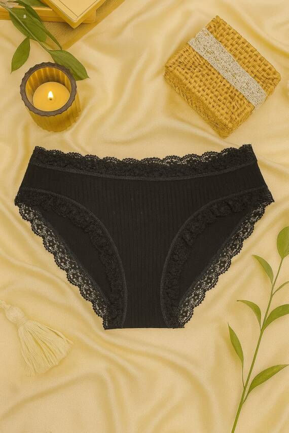 Pamuklu Dantel Detaylı Kadın Slip Külot 2'li Set - KAHVE & SİYAH - 1