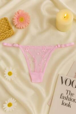 Pembe Çiçek Desenli Dantel Bralet & Külot İç Giyim Takımı - 3