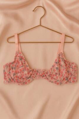 Pudra Çiçek Desenli Fırfırlı Tül Sütyen Külot Takımı - 2