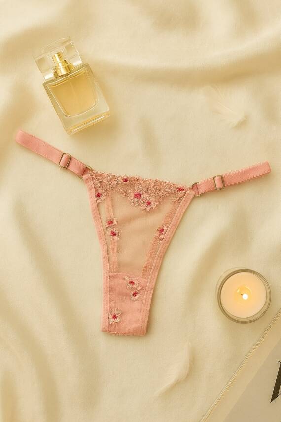 Pudra Çiçek Desenli Sütyen Külot Takımı - 3