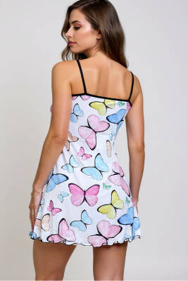 Renkli Kelebek Desenli Askılı Kadın Gecelik - 4