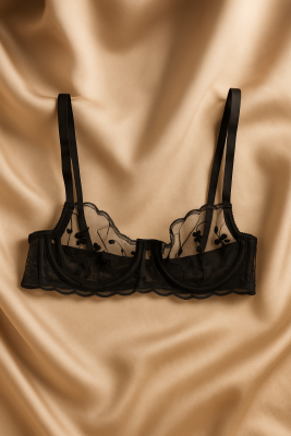 Siyah Çiçek Desenli Dantel Bralet & Külot İç Giyim Takımı - 2