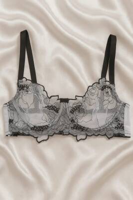 Siyah Çiçek Desenli Dantel Bralet & Külot İç Giyim Takımı - 2