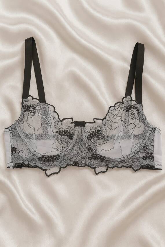 Siyah Çiçek Desenli Dantel Bralet & Külot İç Giyim Takımı - 2