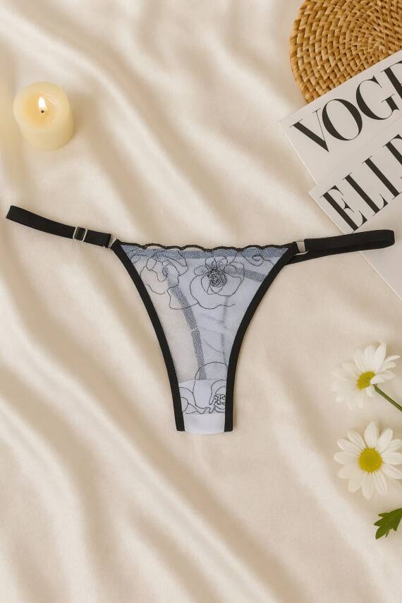 Siyah Çiçek Desenli Dantel Bralet & Külot İç Giyim Takımı - 3