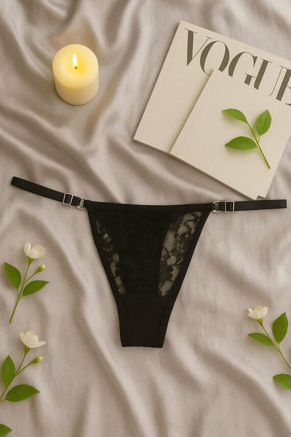 Siyah Dantel Transparan Sütyen String Takım - 3