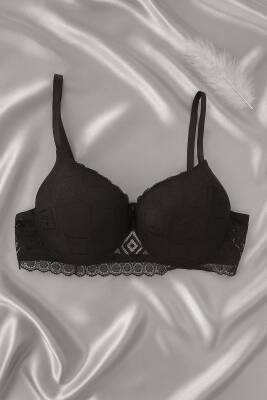 Siyah Dantelli Push Up Sütyen Takımı - 2