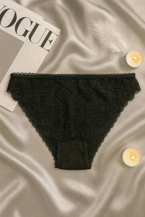 Siyah Dantelli Push Up Sütyen Takımı - 3