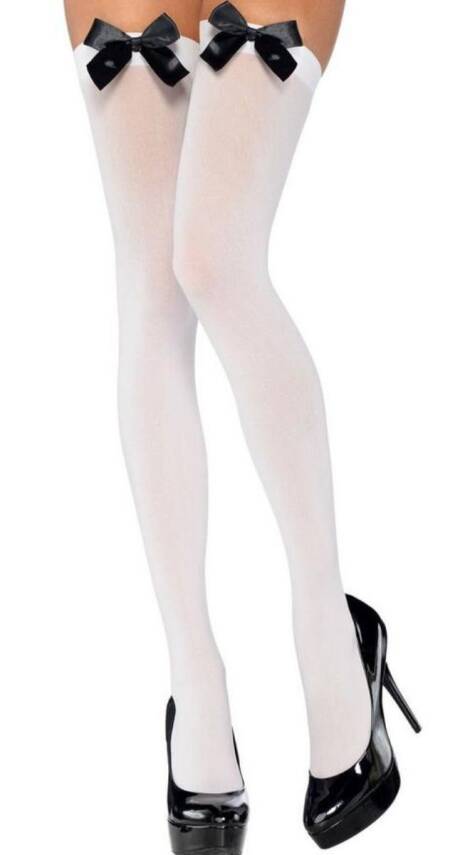 Siyah Fiyonklu Beyaz Jartiyer Çorabı TM1197 - 1