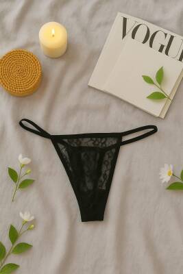 Siyah Transparan Dantel Büstiyer ve Tanga İç Giyim Takımı - 4