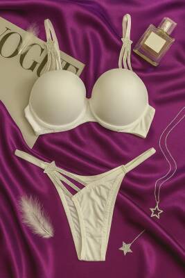 Taş Detaylı Beyaz Push Up Sütyen Takımı - hepimiz alalım