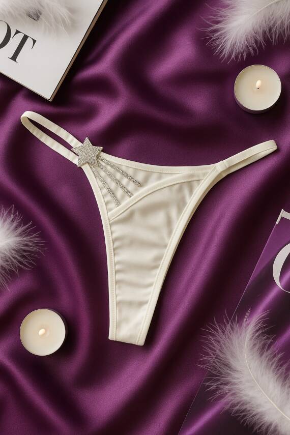 Taş Detaylı Beyaz Push Up Sütyen Takımı - 3